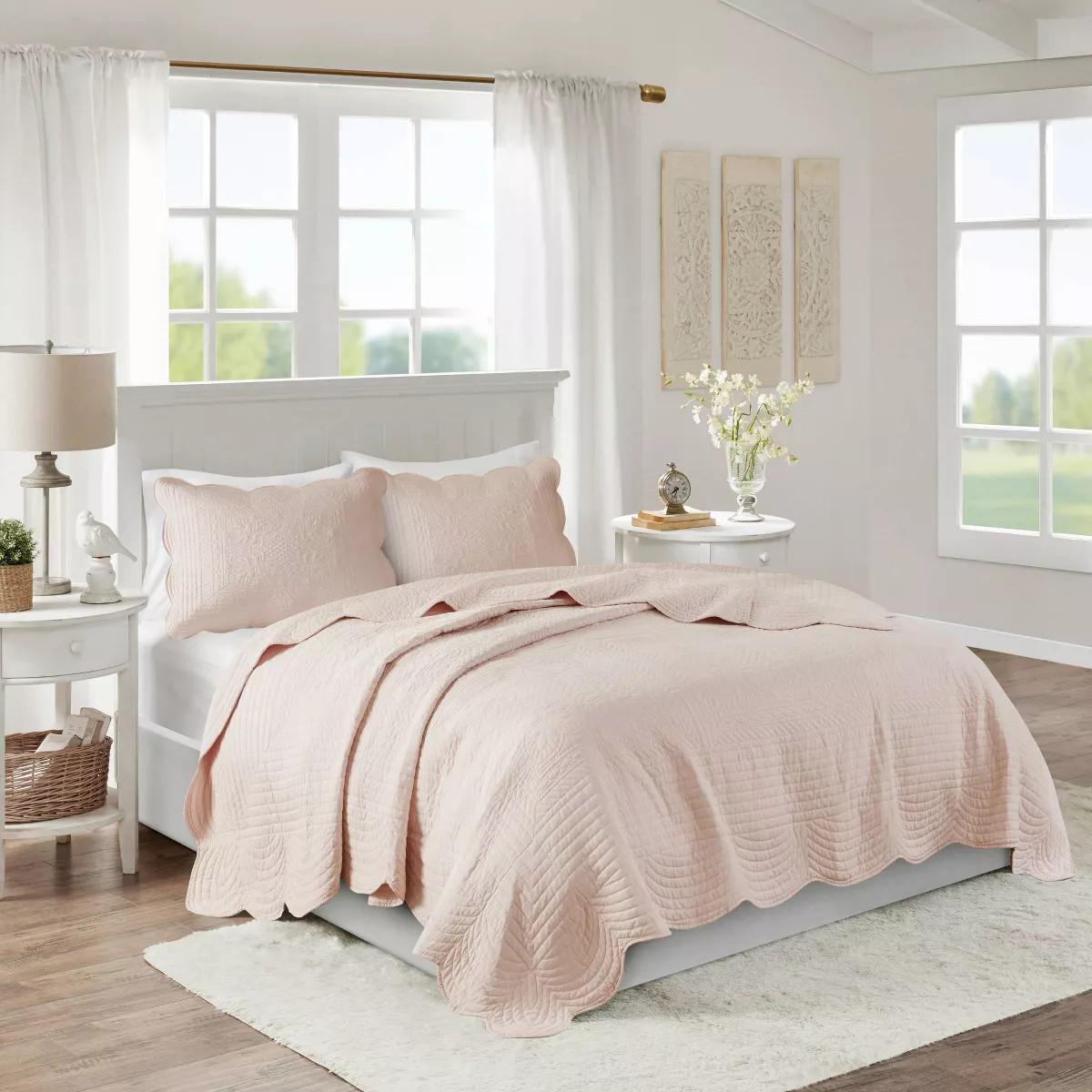 Madison Park 3pc Full/Queen Genoa Scalloped Edge Reversible Coverlet Set Blush: Vintage Microfibe... | Target