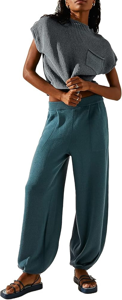 Ugerlov Women's Two Piece Outfits Sweater Sets Knit Pullover Tops and High Waisted Pants Lounge S... | Amazon (US)