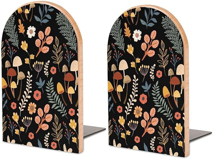 Autumn Floral Plants Book Ends Decorative Bookends for Shelves Wood Book Stopper for Home Office ... | Amazon (US)