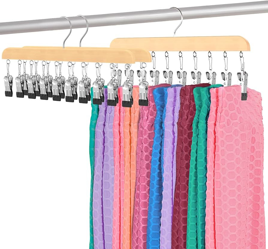 Pants Skirt Hangers Space Saving - 3Pack DOIOWN Leggings Hanger for Closet Door Hat Rack Wooden H... | Amazon (US)