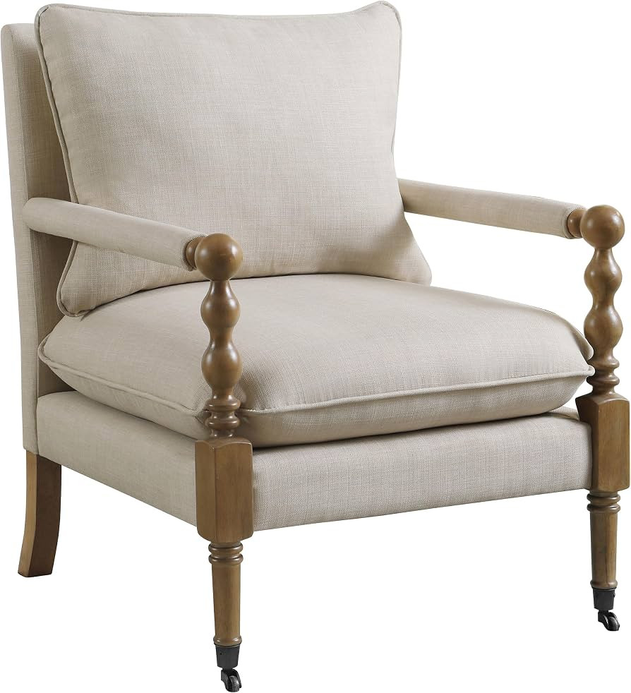 Coaster Furniture Upholstered Casters Beige Accent Chair 35.5"H x 31"W x 26.5"D 903058 | Amazon (US)