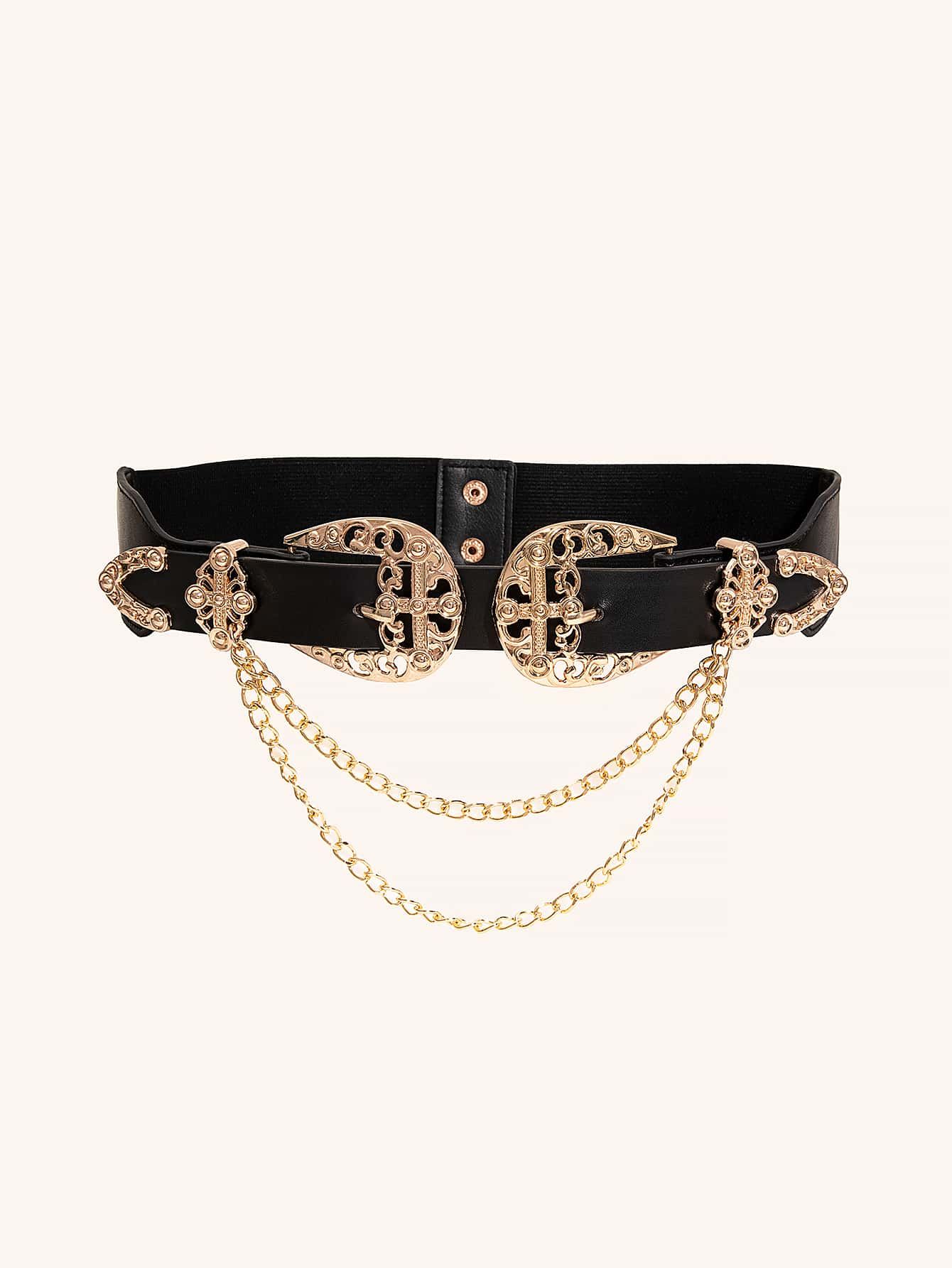 1pc Double Buckle Hollow Out Chain Detail Elastic Waist Belt For Women | SHEIN