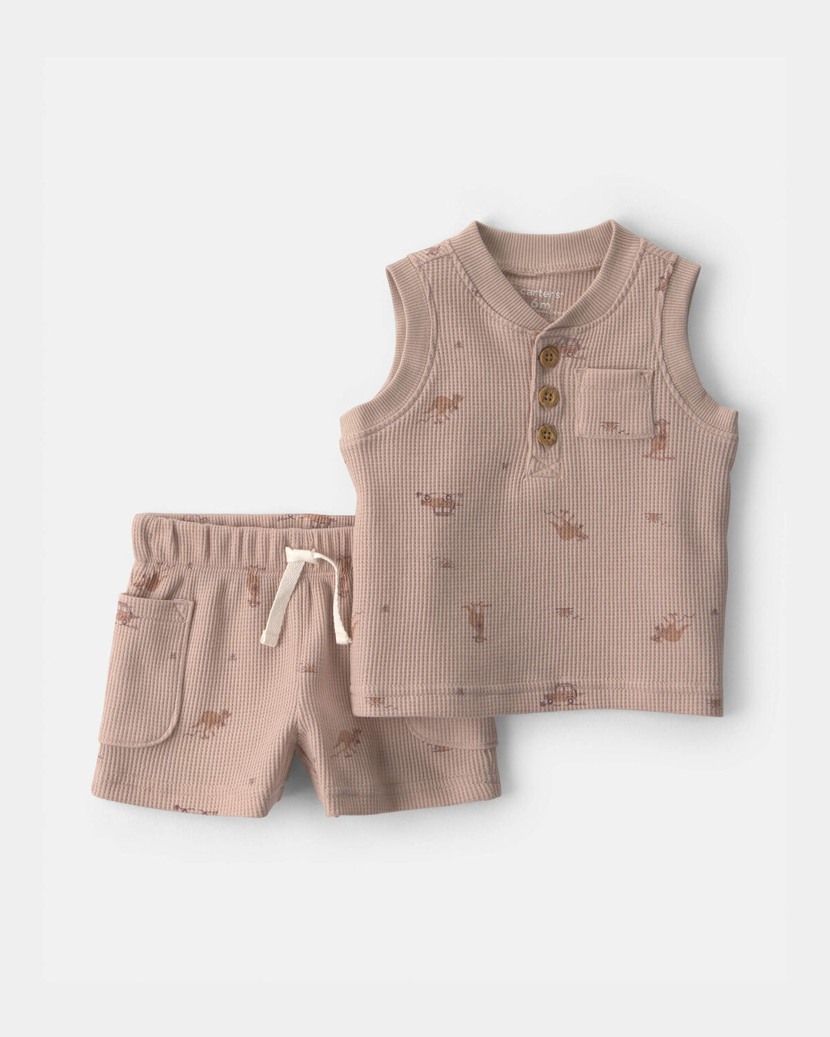 Baby Boy 2-Piece Safari Animal Top & Short Set - Brown | Carter's | Carter's Inc