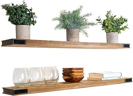 Willow & Grace Floating Shelves with Black Iron Corners - 36 Inch Floating Shelf, Wood Wall Shelv... | Amazon (US)