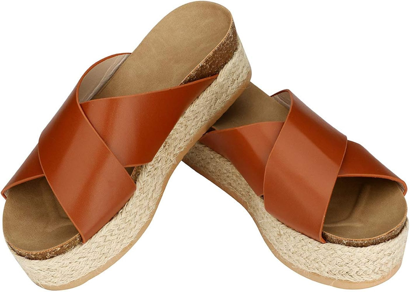 YYW Women's Platform Espadrilles Criss Cross Slide-on Open Toe Faux Leather Studded Summer Sandal... | Amazon (US)