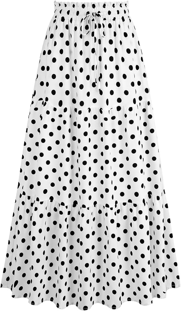 HUSKARY Women's Summer Long Maxi Flowy Tiered High Waist Trendy Ruffle Skirt with Pockets | Amazon (US)