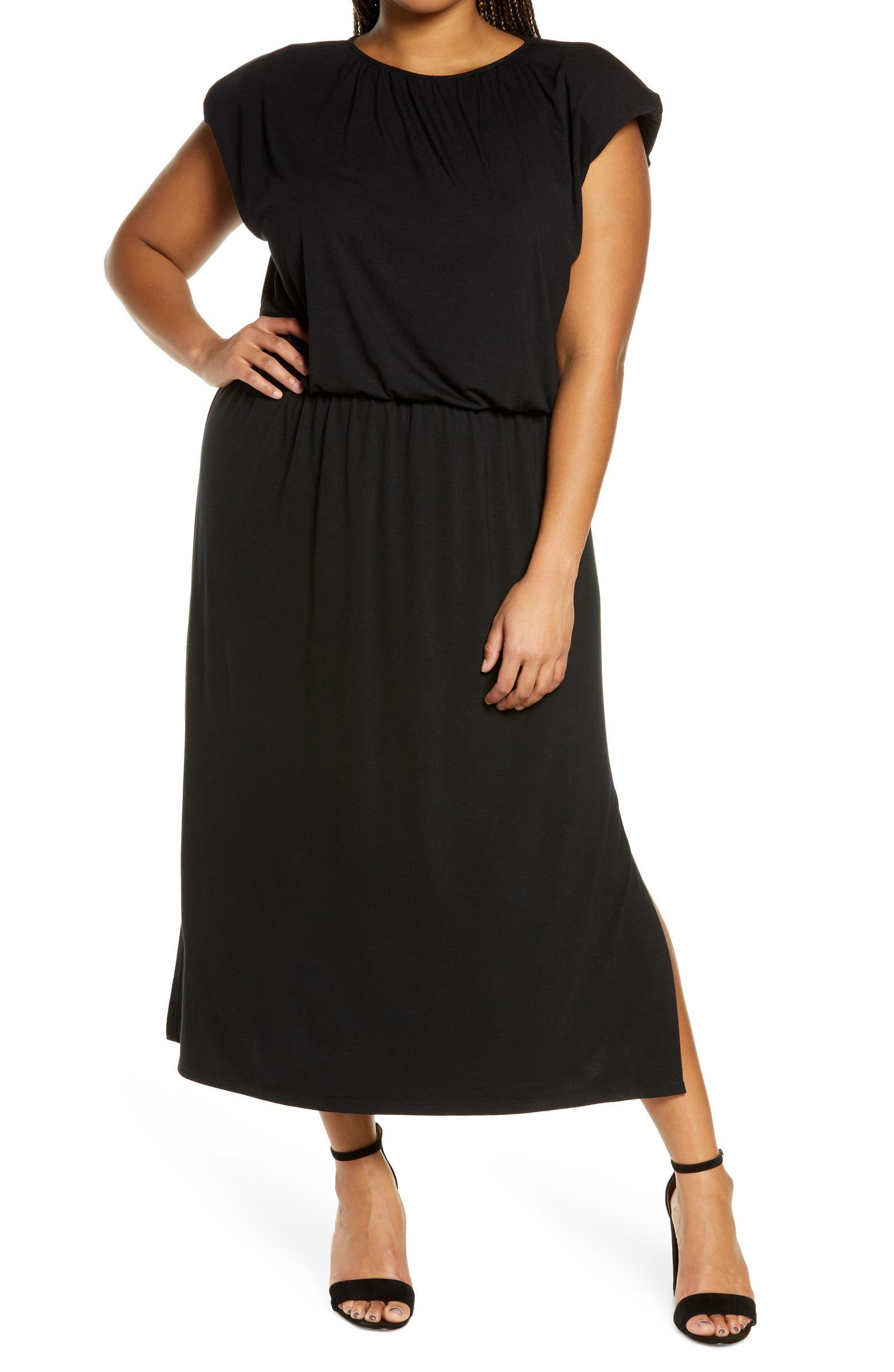 WAYF Luisa Padded Shoulder Midi Dress (Plus Size) | Nordstrom | Nordstrom