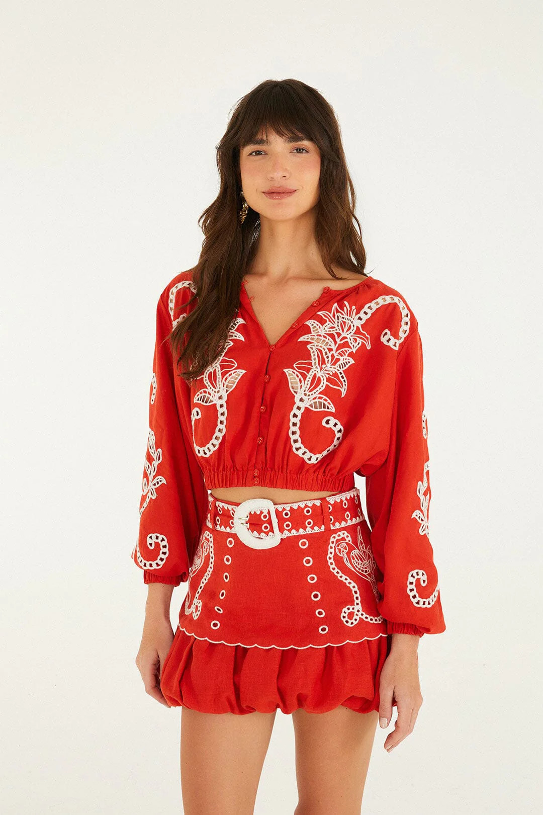 Red Richelieu Lenzing Ecovero Euroflax Blouse | FarmRio (US)