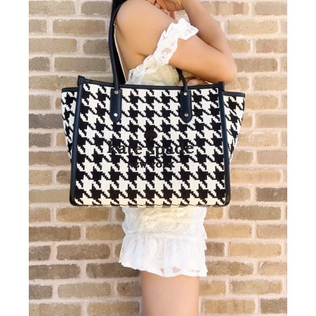 Kate Spade New York Ella Large Zip Tote Houndstooth Jacquard Black White Multi | Walmart (US)