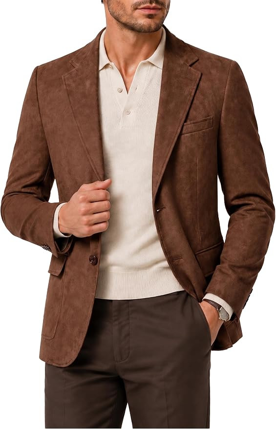 Men's Blazer Suede Faux Leather Jacket for Men Cowboy Western Casual Slim Fit Wool Wedding Suit S... | Amazon (US)