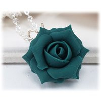 Dark Teal Rose Pendant Necklace Hand Sculpted Polymer Clay Flower | Etsy (US)