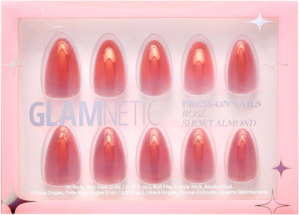 Glamnetic Press On Nails - Rose | Short Almond Rosy-Pink Nails with a Mesmerizing Metallic Finish... | Amazon (US)