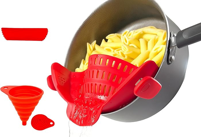 Clip On Silicone Pasta Strainer for Pots and Pans, Universal Fit Pot Colander, Space Saving Food ... | Amazon (US)