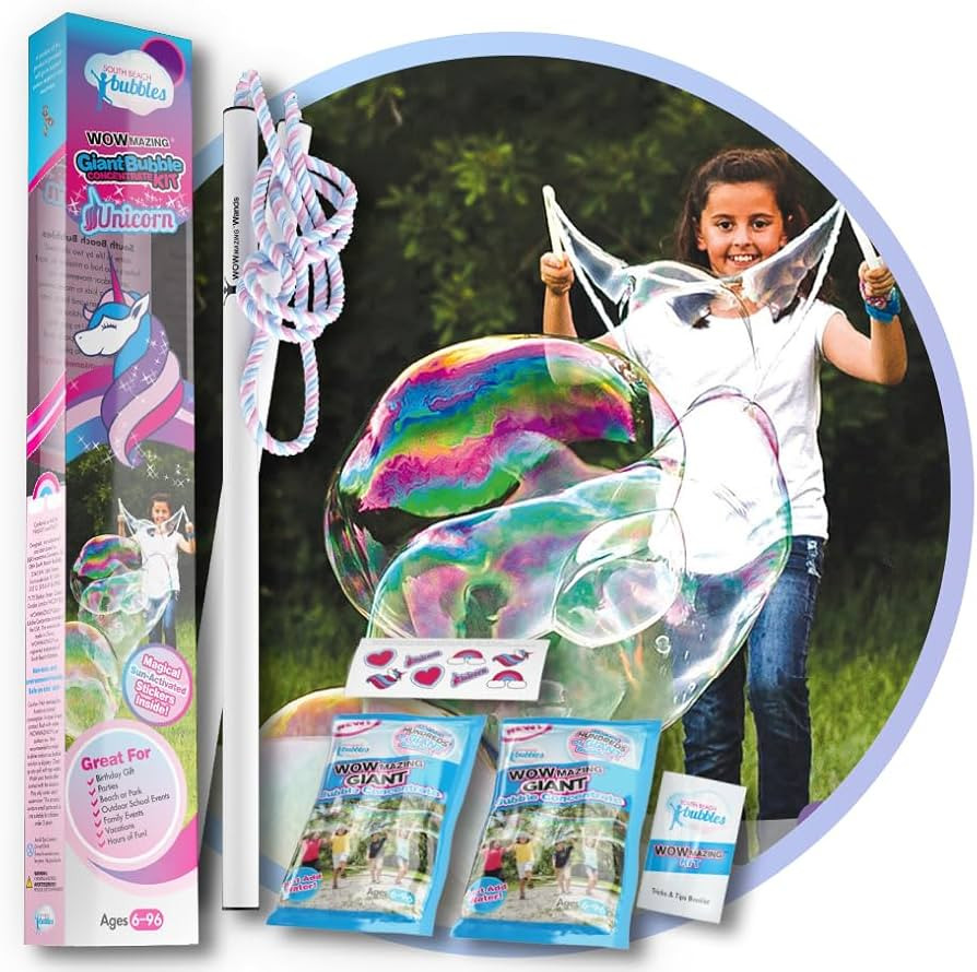 WOWMAZING Giant Bubble Kit: Unicorn - Incl. Wand, 2 Big Bubble Concentrate Pouches and 8 Sun-Acti... | Amazon (US)