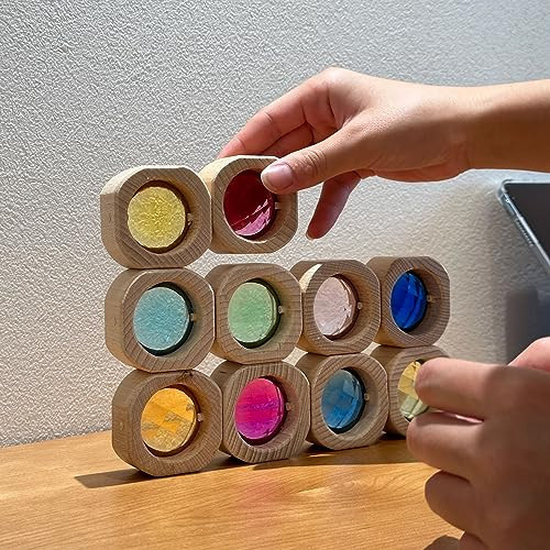 KOAICS 20PCS Wooden Gem Blocks Stacking Toys,Colorful Acrylic Windows Blocks, Rainbow Crystal Acrylic Building Cubes Educational Sensory Training Crystal Toys (20PCS Round Gem Blocks) | Amazon (US)
