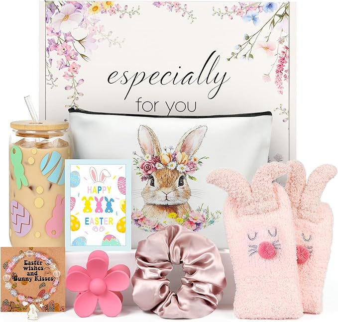 Easter Gifts for Teens Girls Women Adults,7 PCS Bunny Gifts Set with Iced Coffee Cup,Bracelet,Soc... | Amazon (US)