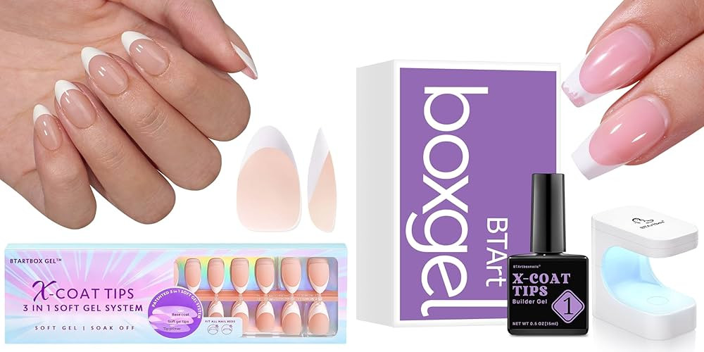 BTArtboxnails Soft Gel Nail Tips - XCOATTIPS French Series French Tip Press on Nails, Short Almon... | Amazon (US)