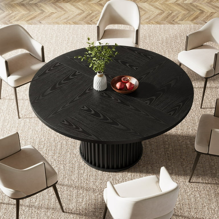 Tribesigns Black Round Dining Table for 4-6 People, 47.24-Inch Circle Wood Kitchen Table with Stu... | Walmart (US)