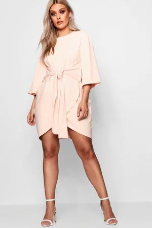 Plus Kimono Sleeve Tie Waist Wrap Dress | Boohoo.com (US & CA)