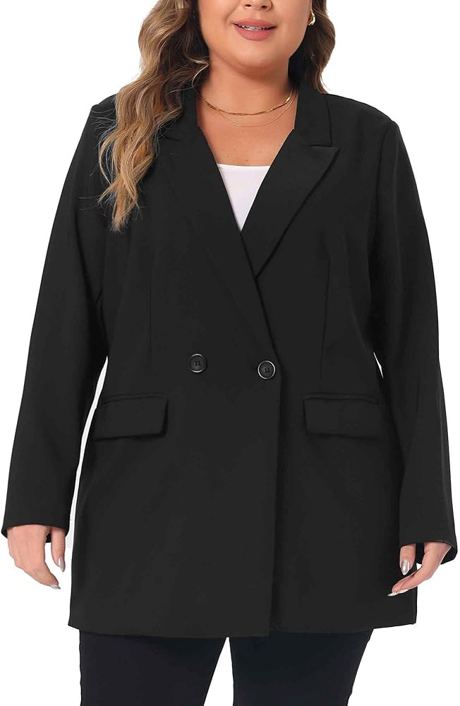 Agnes Orinda Plus Size Blazers for Women Lapel Button with Pocket Office Work Jackets Long Blazer | Amazon (US)