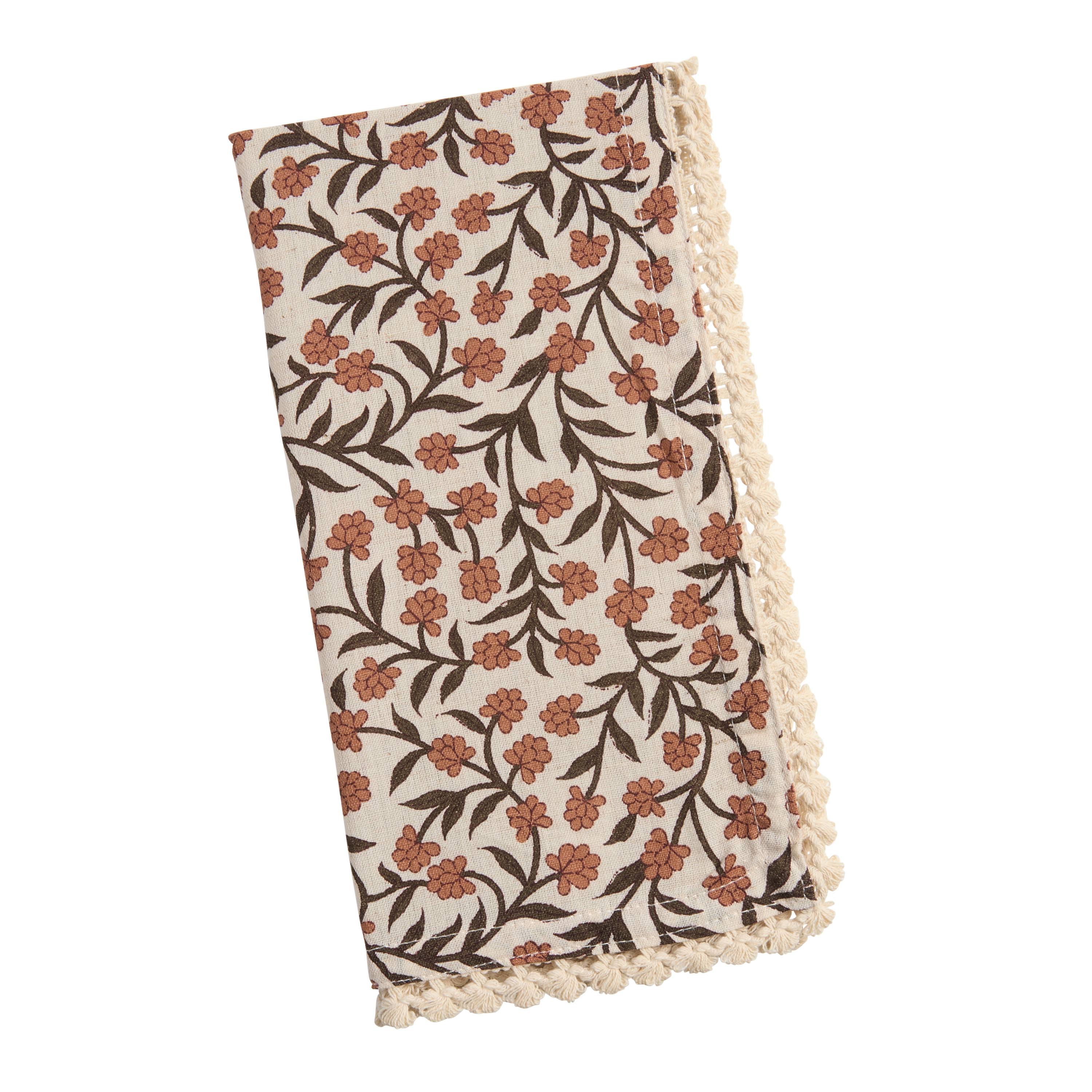 Terracotta and Brown Desert Floral Lace Trimmed Napkin | World Market