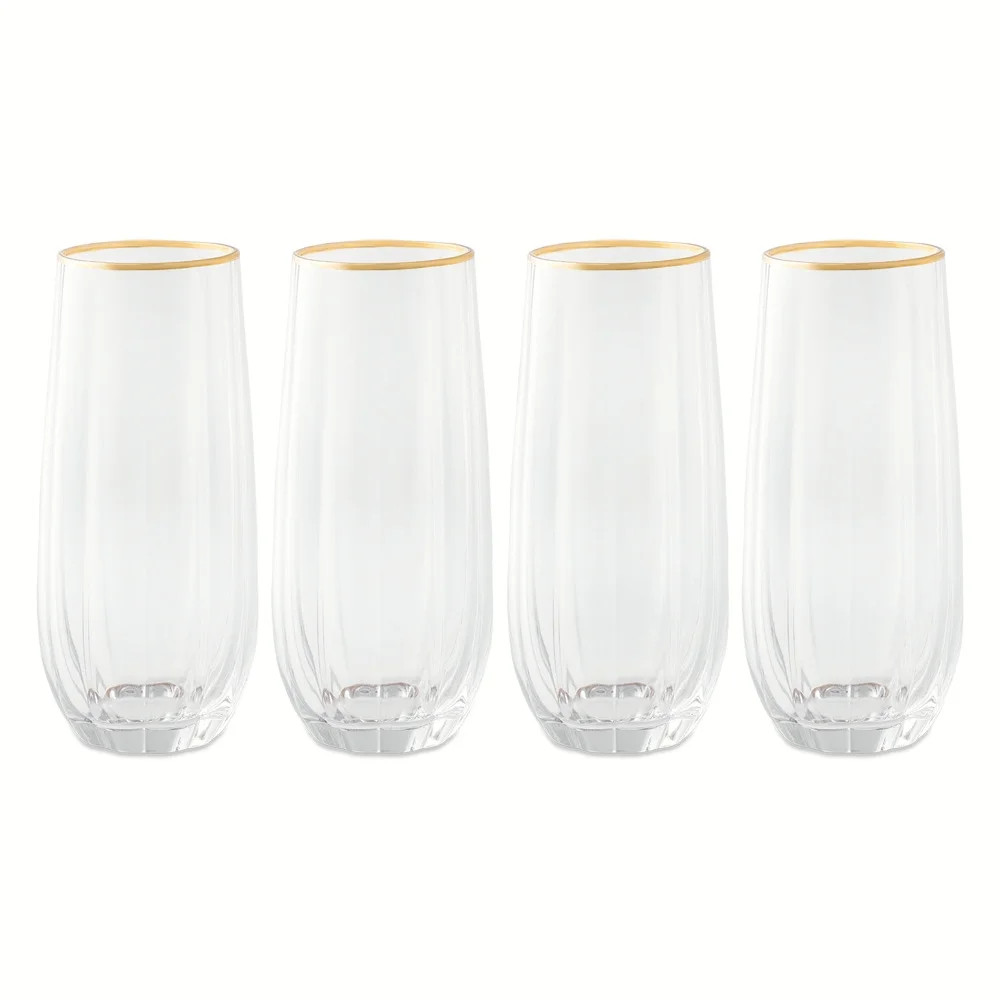 Thyme & Table 4-Piece Scalloped Stemless Flute Glass Set | Walmart (US)