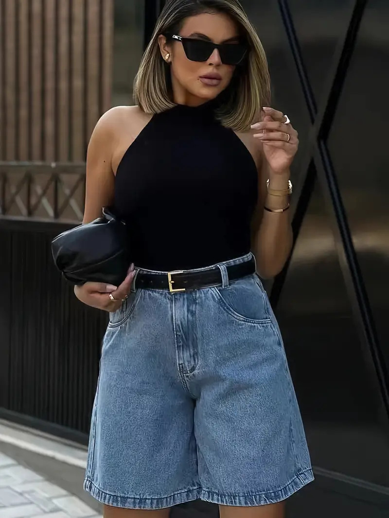 High Waist Versatile Denim Shorts Slash Pockets Casual Short - Temu | Temu Affiliate Program