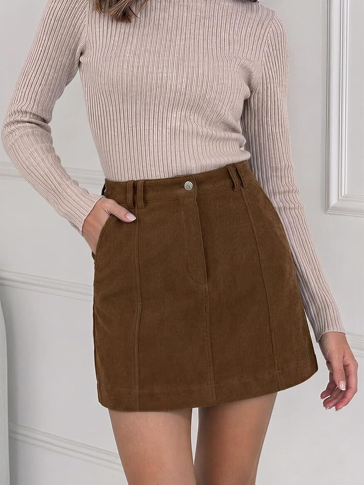 Tankaneo Womens Corduroy Mini Skirt High Waisted Aline Vintage Short Skirt | Amazon (US)