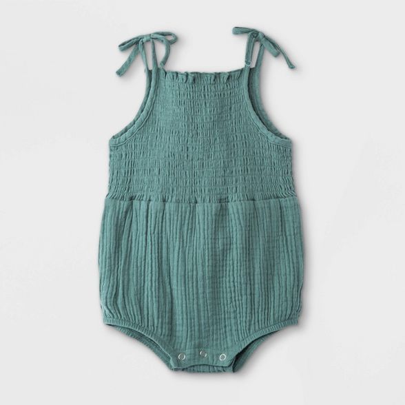 Grayson Mini Baby Girls' Bow Strap Gauze Bubble Bodysuit - Blue | Target
