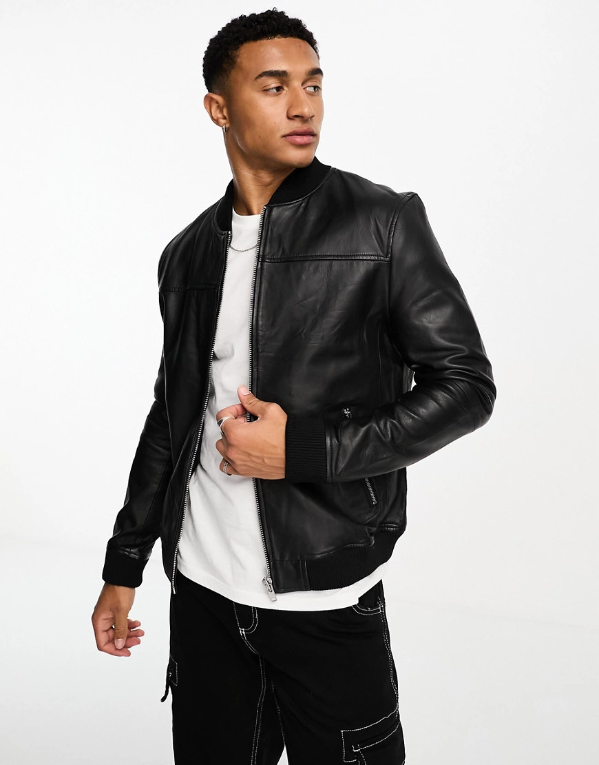 Barneys Originals Dio-Washington real leather bomber jacket in black | ASOS (Global)