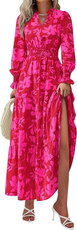 PRETTYGARDEN Women's Floral Maxi Dress 2026 Fall Long Sleeve V Neck A Line Long Flowy Spring Part... | Amazon (US)