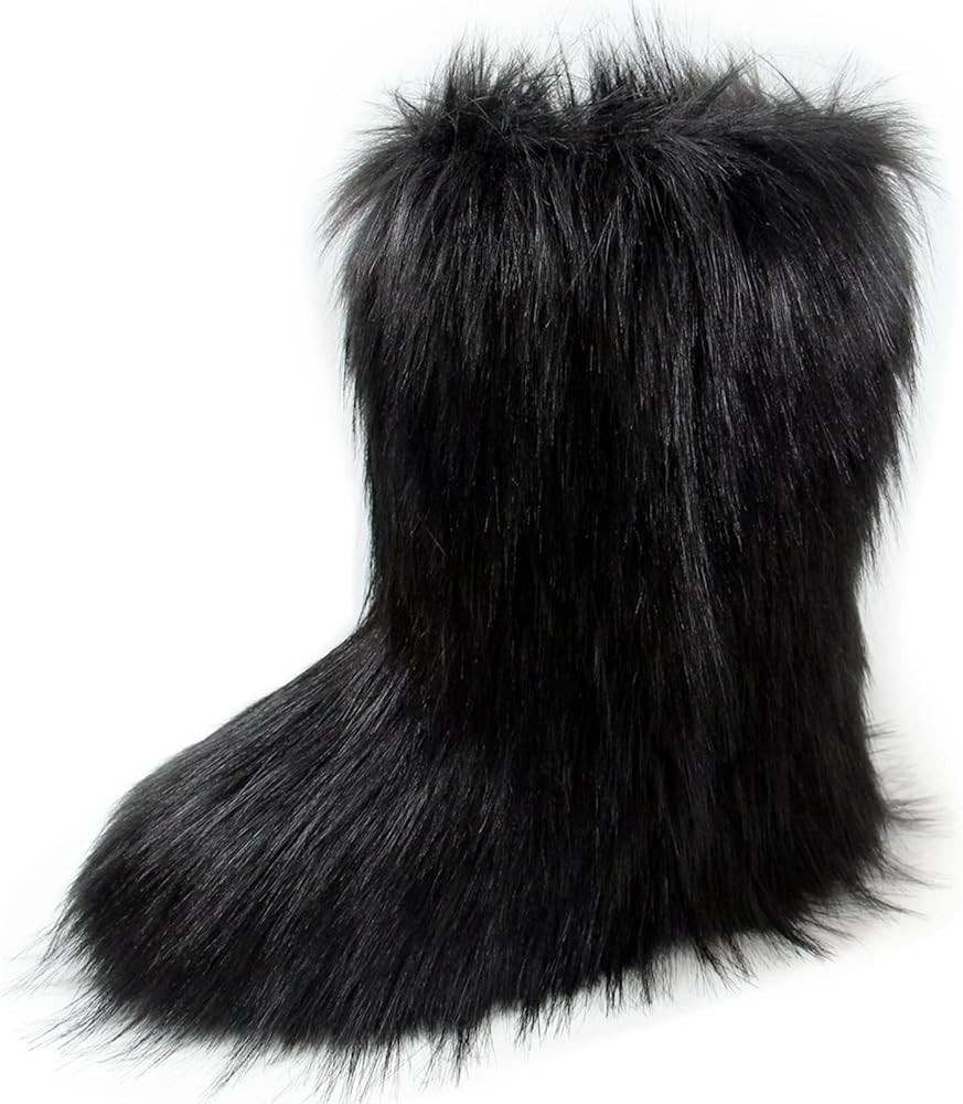 MH Bailment Women's Faux Fur Boots Winter Mid-Calf Snow Boots Fuzzy Fluffy Furry Fashion Short Sn... | Amazon (US)