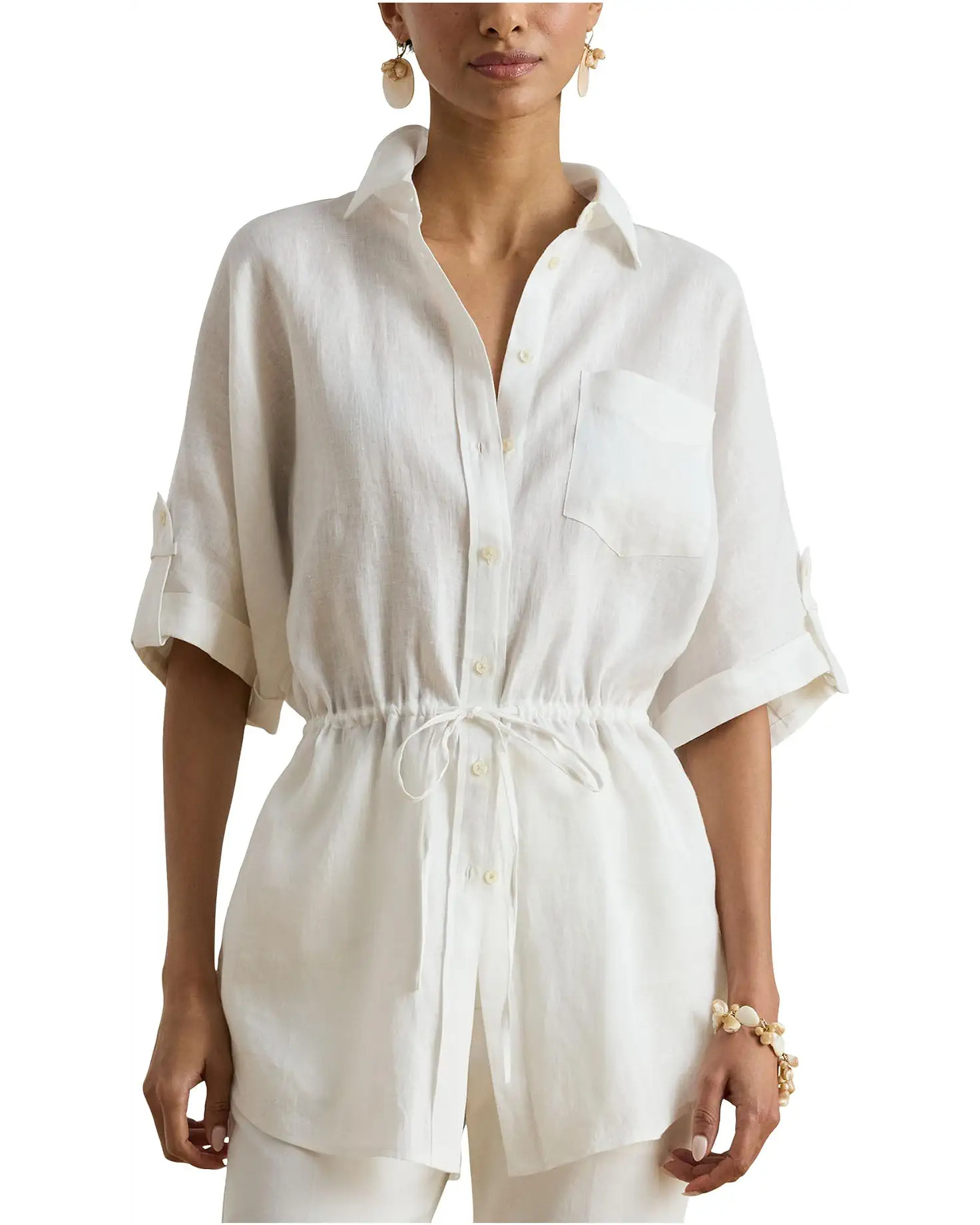 Women's Lauren Ralph Lauren Linen Roll-Tab Sleeve Tunic | Zappos.com
