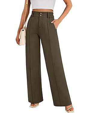 FUNYYZO Wide Casual Pants Women's High Elastic Waisted Business Work Trousers Long Straight Suit ... | Amazon (US)