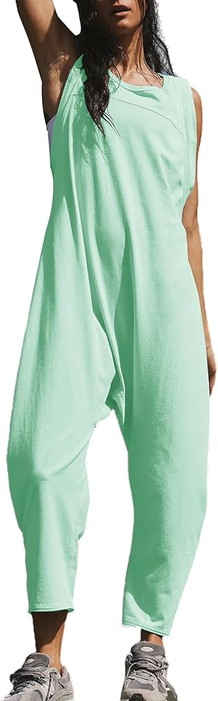 Womens Casual Jumpsuits Twisted Back Onesie Rompers Sleeveless Baggy Loose Fit Overalls Jumpers | Amazon (US)