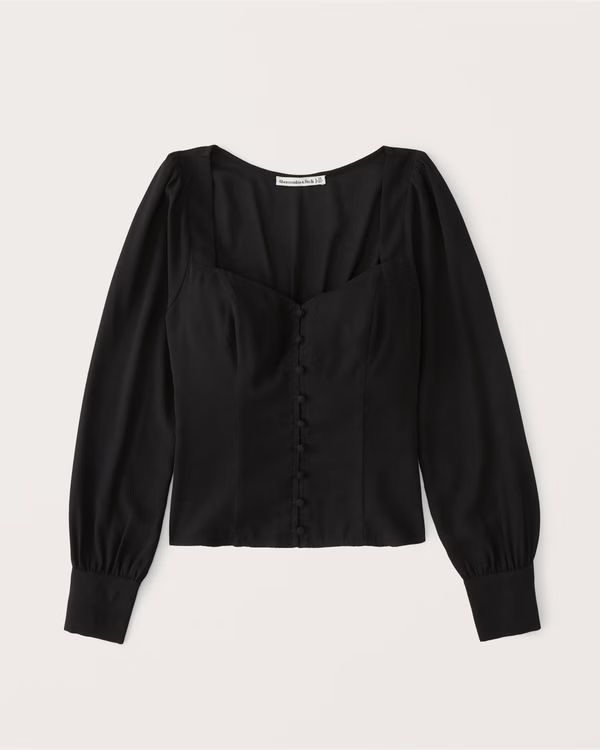 Women's Long-Sleeve Button-Through V-Neck Top | Women's Tops | Abercrombie.com | Abercrombie & Fitch (US)
