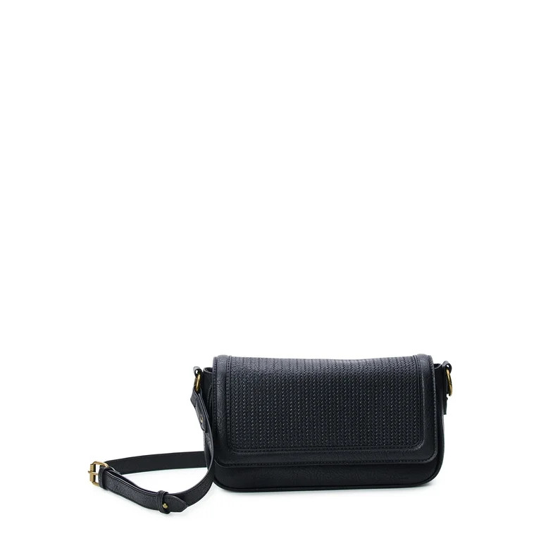 Time and Tru Women's Ludlow Flap Crossbody Bag, Black | Walmart (US)