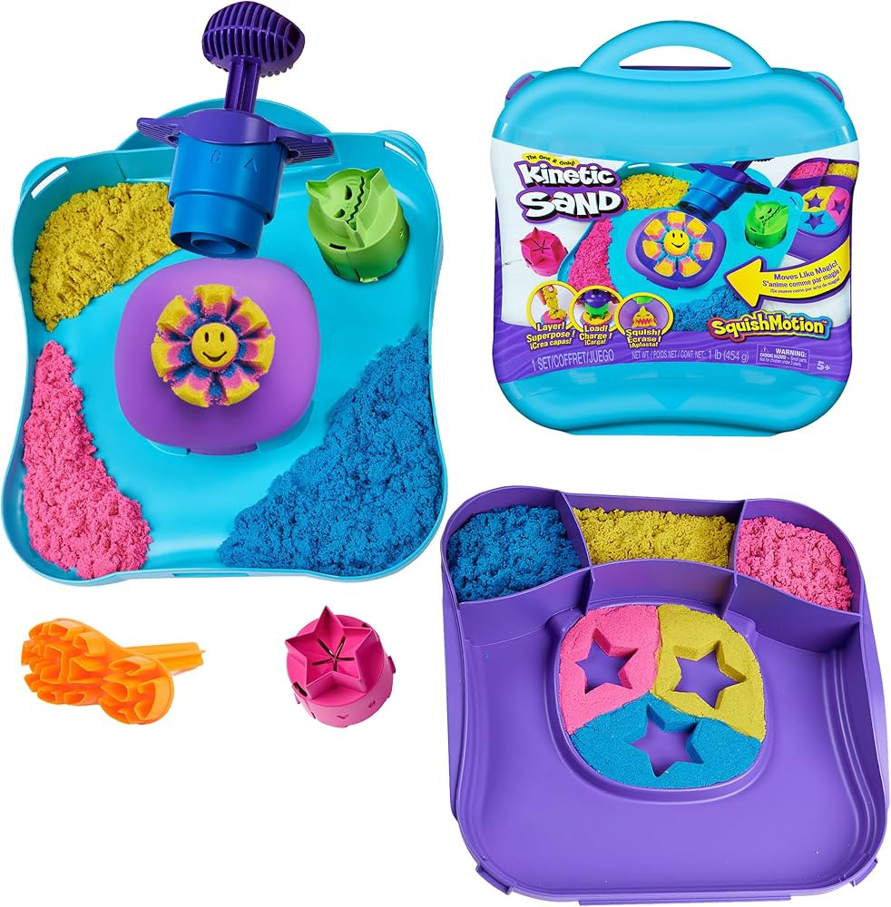 Kinetic Sand, SquishMotion with 1lb Pink, Yellow & Blue Play Sand, Stamper & 5 Tools, Storage Cas... | Amazon (US)
