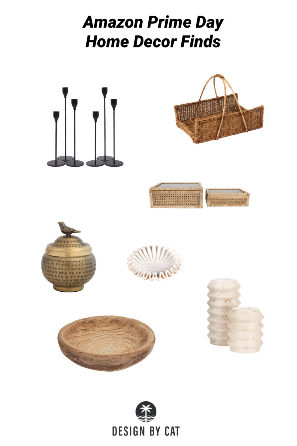 Amazon Prime Day Home Decor Finds
Viral marble bowl
Travertine candlestick holders
Black candlestick holders
Wooden bowl
Hammered gold accent decor
Woven basket
Woven decorative boxes

#LTKxPrime #LTKhome