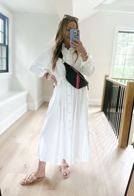 I don't know who needs to hear this but this chic shirt dress is not only amazing but it's only $35! Always good to have another white dress handy! 