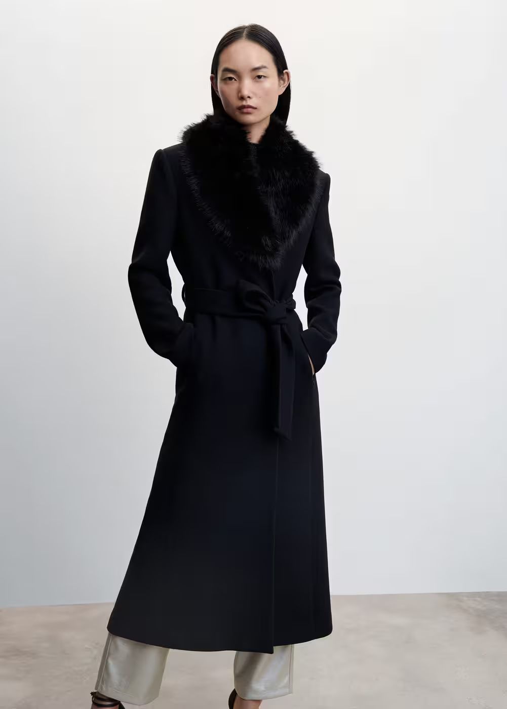 Detachable wool coat with fur collar -  Women | Mango USA | MANGO (US)