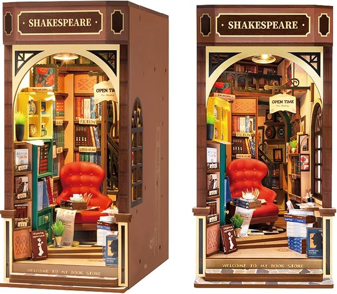 Rolife Book Nook Kit Wooden 3D Puzzle Bookcase 8.6" Vintage Bookstore House Miniature Kit with LE... | Amazon (US)