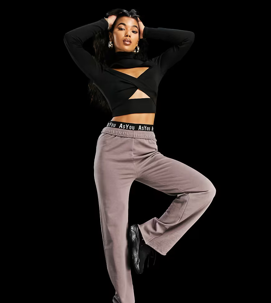 ASYOU branded wide leg sweatpants in brown | ASOS (Global)