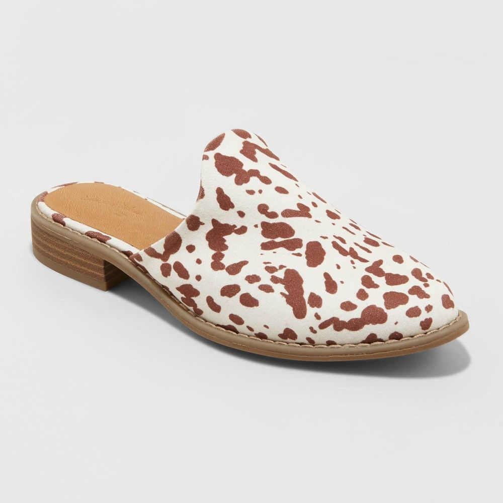 Women's Maura Cow Print Mules - Universal Thread Light Brown 7.5 | Target