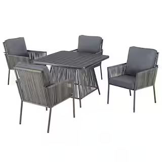 Hampton Bay Tolston 5-Piece Wicker Outdoor Patio Dining Set with Charcoal Cushions LG19189-5PC | The Home Depot
