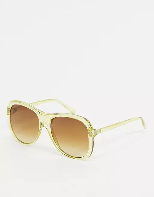 ASOS DESIGN recycled frame oversized plastic aviator sunglasses in yellow | ASOS (Global)