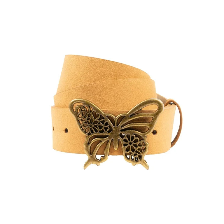No Boundaries Women's Open Butterfly Plaque Belt, Cognac | Walmart (US)