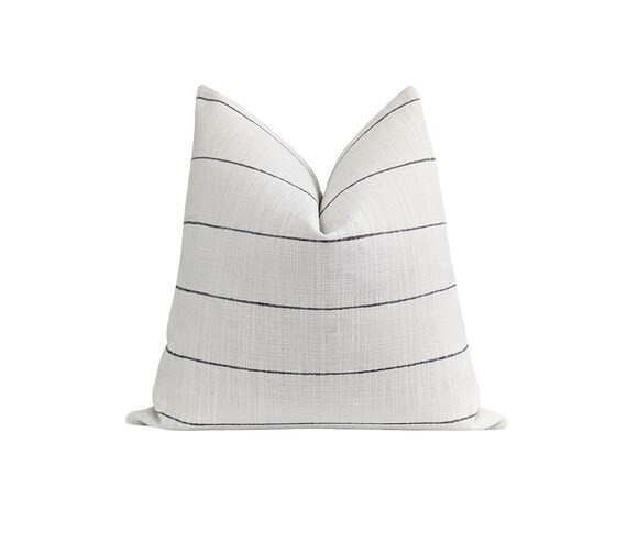 18 20 22 24 Woven Pillow Cover, Modern Farmhouse Stripe Pillow, Black Pin Stripes Pillow Cover, B... | Etsy (US)