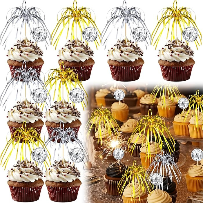 120 Pcs New Year Firework Disco Ball Cupcake Toppers, 100 Firework 20 Disco Ball Cupcake Toppers ... | Amazon (US)