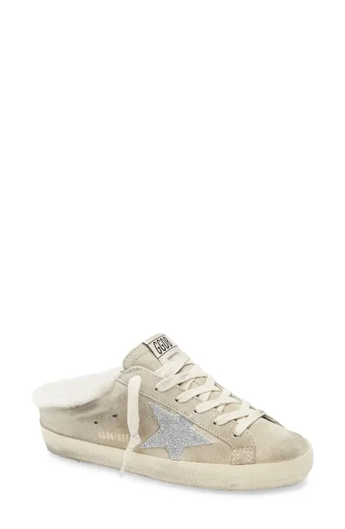 Golden Goose Super-Star Sabot Genuine Shearling Lined Mule Sneaker in White/Crystal at Nordstrom, Size 9Us | Nordstrom